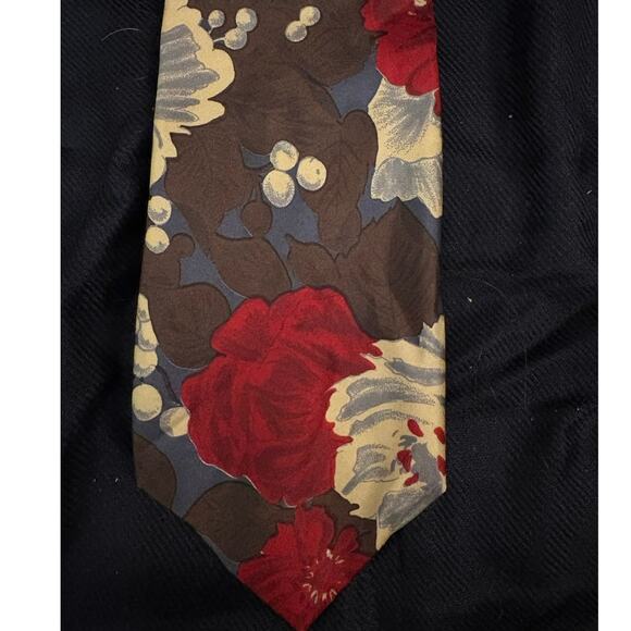 PIERRE BALMAIN Silk Tie FRANCE Navy Blue Red Floral Classic - Picture 5 of 6